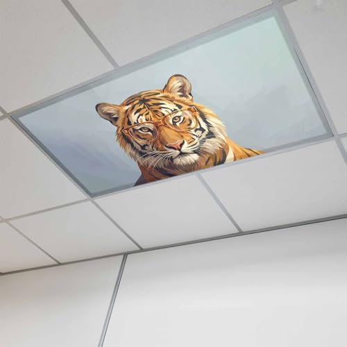 Blue Tiger Fluorescent Light Covers for Ceiling Lights 4x2 feet, 1 Pack Magnetic Light Filters for Classroom, Funny Animals Modern Art Fluorescent Lamp Shade Panel for Office School Drop Home