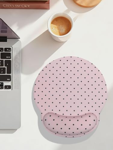Seorsok Cute Black Polka Dot Mouse Pad with Gel Wrist Support Mouse Pad,Ergonomic Aesthetic,Comfortable Mousepad for Office Game Work Computer,Pain Relief Mousepad with Non-Slip Silicone Base,Pink