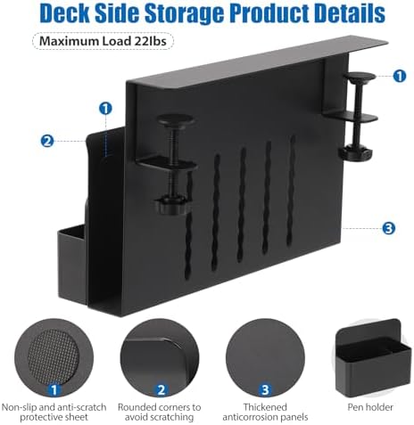 Desk Side Storage, Under Desk Laptop Mount, Table Side Hanging File Organizer, No Drill Clamp On Cable Management Tray, Laptop Holder with Magnetic Pen Holder for Office and Home(Black)