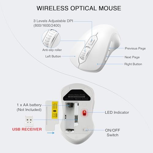 QUASIO Wireless Keyboard Mouse Combo, Windows & Mac Compatible (White)