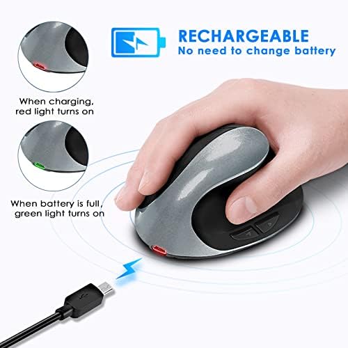 Right Hand Ergonomic Vertical Wireless Mouse Type C Rechargeable 6 Btn Mice