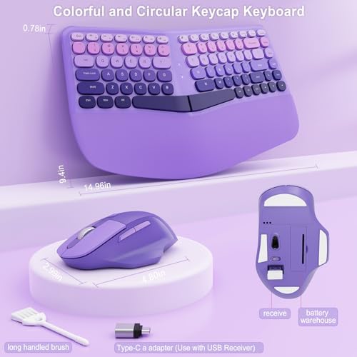 Ergonomic Wireless Keyboard Mouse, Mechanical Gaming Set with Wrist Rest