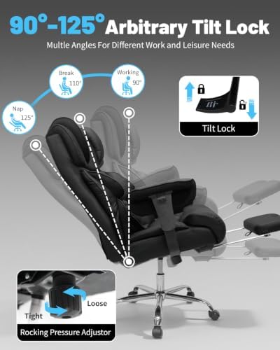 Massage Office Chair with 6 Point Vibration, Foot Rest and Adjustable Armrests – 500lbs Ergonomic Executive Home Office Desk Chairs for Big and Tall Heavy Duty People