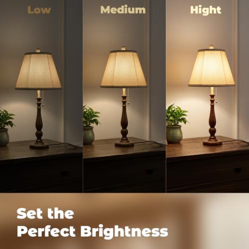 LALISU Farmhouse Table Lamps Rustic Bedroom Lamps 24.41" Wood Bedside Lamp