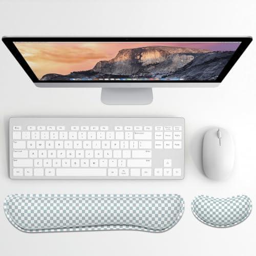 Dapesuom Enlarge Keyboard Wrist Rest, Memory Foam Wrist Cushion for Support, Cute Typing Pain Relief Keyboard Mouse Pad Rests Set with Non-Slip Base for Gaming Laptop Office Computer, Sage Green