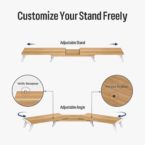 loukin Dual Monitor Stand Riser for Desk, 43.6" × 8.2" Computer Stand, Wood