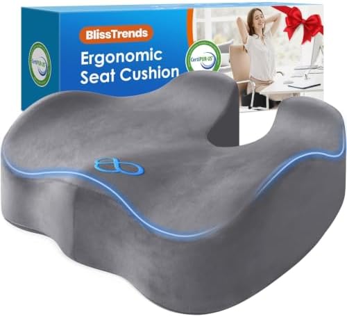 BlissTrends Thick Seat Cushion for Office Chair & Car Seat, XL, LightGrey