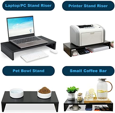 TEAMIX 20 Inch Monitor Stand Riser for Desk, Wood Computer Stand, Black