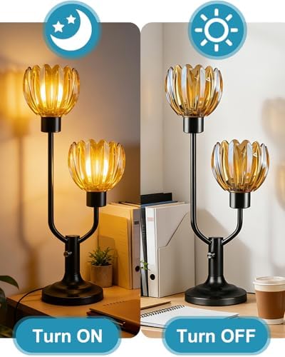 Mid Century Modern Flower Table Lamp for Bedroom Dimmable Black
