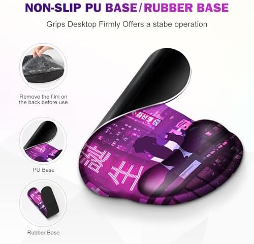 Gaming Mouse Pad, Large Desk Mat, Cute Desk Pad, 4in1 XXL Mousepad + Keyboard Wrist Rest+Mouse Wrist Rest+Coaster Set with Ergonomic Desk Pad for Home Office Table Computer, Purple Anime Neon