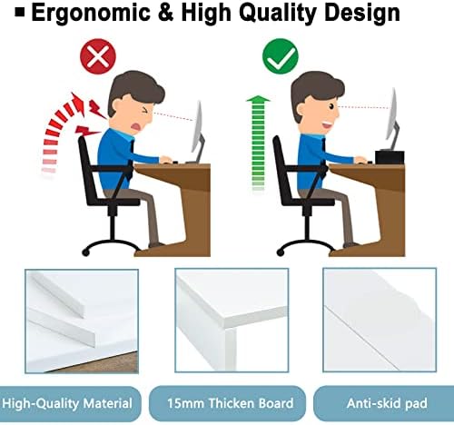 TEAMIX 2 Pack White Monitor Stand Riser 20 inch, Wooden Desktop Stand Shelf