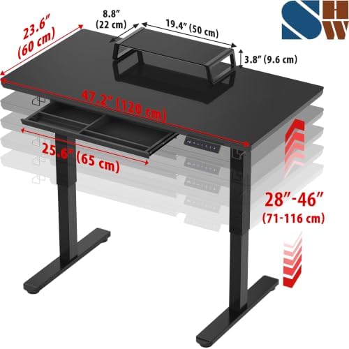 SHW 48-Inch Glass Electric Height Adjustable Standing Desk, Black