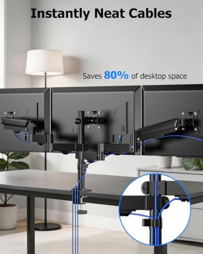 FORGING MOUNT Triple Monitor Mount for 13 to 32 inch Screens, Adjustable 3 Monitor Desk Mount, Triple Monitor Stand with Swivel, Tilt, Rotation, Clamp & Grommet Kit
