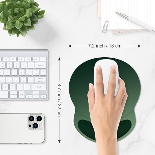 ITNRSIIET Ergonomic Mouse Pad with Comfort Gel Wrist Rest, Non-Slip PU Base, Smooth Textured Surface, Reduces Hand Fatigue & Wrist Pain, 8.7 x 7.2 Inch for Office Gaming Home, Deep Green