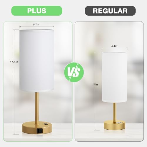 Dicoool 17.4" Bedside Lamp for Bedroom - Dimmable Touch, USB A+C, AC Outlet