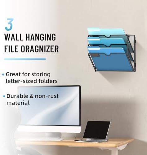 3-Tier Hanging Wall File Organizer with Hooks for Office Organization