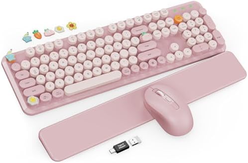 Wireless Keyboard and Mouse Combo, Cute Typewriter, Magnetic Wrist Rest