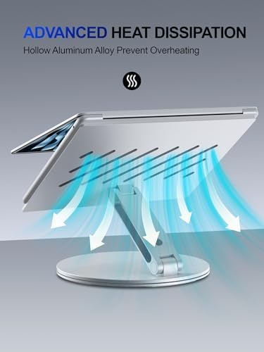 YICOSUN Laptop Stand for Desk, 360° Rotating Height Adjustable Computer Stand, Ergonomic Aluminum Laptop Riser with Ventilated Cooling, Foldable for 10-16 inch MacBook Pro Air Neo Dell HP - Silver