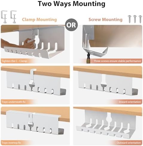 Syeeiex Under Desk Cable Management Tray, Cord Management, White, 17inch