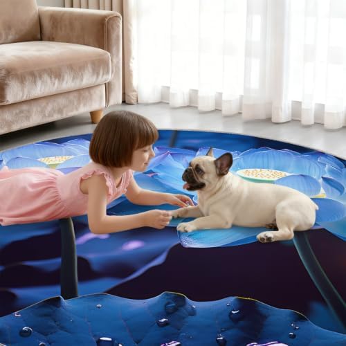 Lotus Round Area Rug - 3.3ft 3D Floral Round Rug for Kitchen, Dreamy Floral Circle Rugs Washable Soft Non-Slip Carpet for Bathroom Kitchen Decor Mat