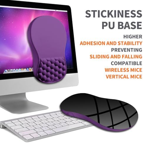 Ergonomic Joint Wrist Support Mouse Pad with Memory Foam Cushion Massage Bump, Carpal Tunnel Pain Relief Mousepad Slope Design for Wrist Rest, 11.8x7.9 in, Dark Violet