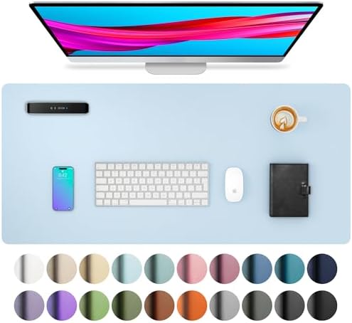 Aothia Leather Desk Pad Protector, Mouse Pad, Office Desk Mat, Non-Slip PU Leather Desk Blotter, Laptop Desk Pad, Waterproof Desk Writing Pad for Office and Home (31.5" x 15.7",Baby Blue)