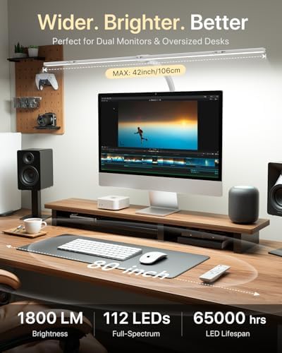 ONEMIX LED Desk Lamp with Clamp, 42-Inch 4-Panel Light for Dual Monitors