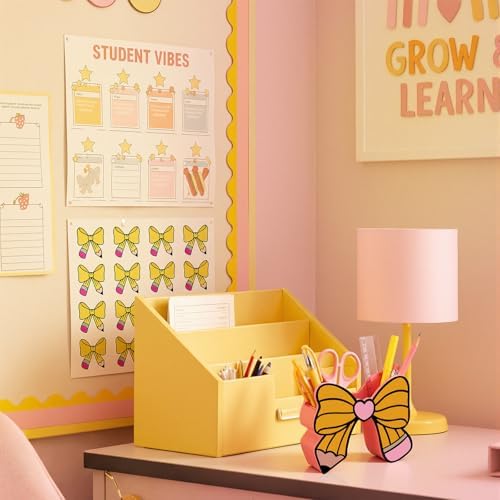 Tenceur Back to School Teacher Supplies Pencil Bow Pen Holder for Desk Large Capacity Pencil Holder Cute Desk Organizer for Classroom Office Makeup Brush Holders Christmas Decor Gift for Girls Women
