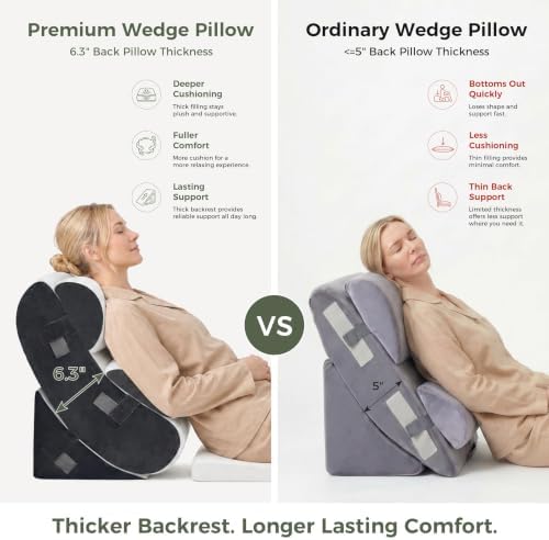 BDEUS Extra Thick 7PCS Wedge Pillow Set for After Surgery, Back Pillow for Bed Sitting up, Orthopedic Foam Wedge Pillow for Acid Reflux Sleep Apnea Pain Relief, Post Surgery Pillow for GERD & Snoring