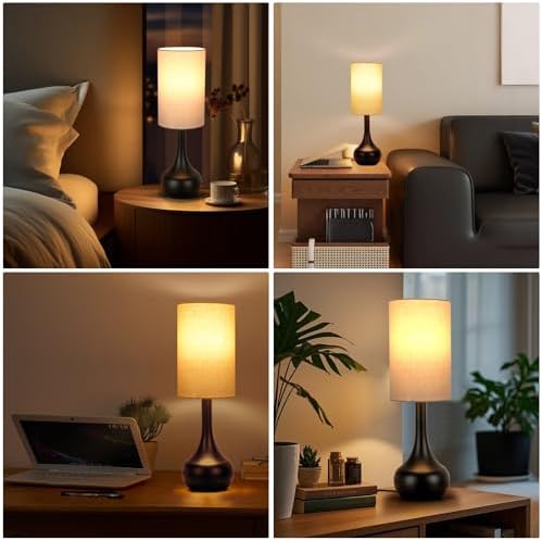 2 Pack Touch Bedside Lamp for Nightstand,3-Way Dimmable,Space Saving & No Assembly Required, Upgraded Small Droplet Vintage Black Table Lamp for Bedroom, Living Room (Bulb Included)