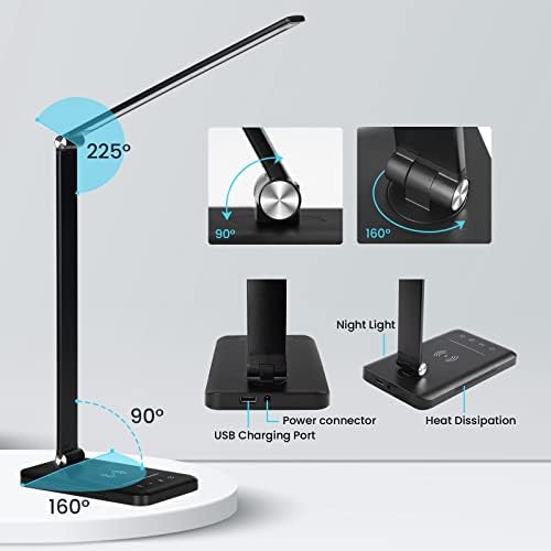 LED Desk Lamp with Wireless Charger, USB Charging Port, Night Light