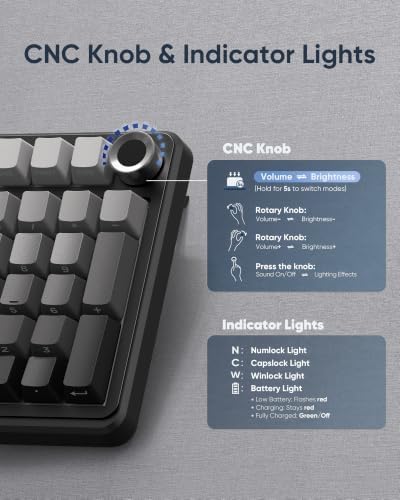 RedThunder K95 S Wireless Mechanical Gaming Keyboard, Hot Swappable Creamy Keyboard with Knob, RGB Backlit, Pre-lubed Linear Switches, Side Engraved PBT Keycaps, Wireless/Wired/BT5.0, Gradient Gray