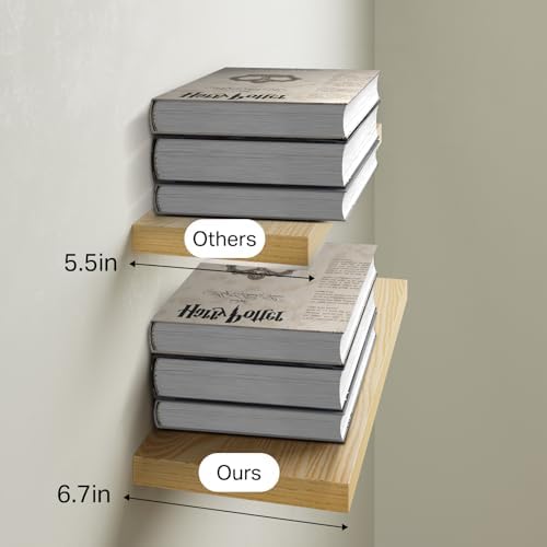 BAYKA Light Oak-Toned Floating Shelves 22.5in, Set of 3, Wall Mounted Shelf