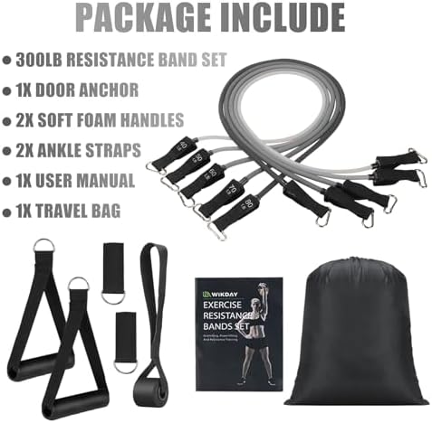 WIKDAY Exercise Resistance Bands with Handles for Working Out Workout Bands Set with Door Anchor for Physical Therapy, Yoga, Pilates
