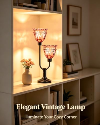 Lightdot Mid Century Modern Table Lamp Dimmable Red Glass Vintage Lamp Gift