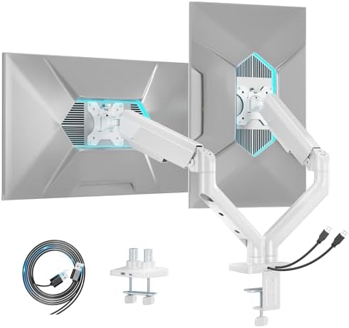 ARES WING Dual Monitor Mount with USB for 2 Monitors for 17-35 inch, White