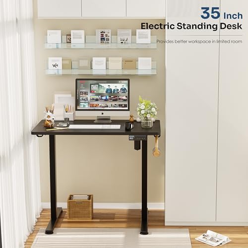 Monomi 35"x20" Small Electric Standing Desk,Whole Piece Desktop,Black