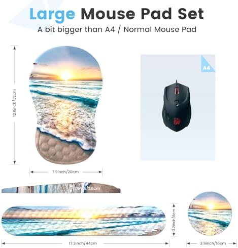 HAOCOO Ergonomic Mouse Pad & Keyboard Wrist Rest Set, Beach