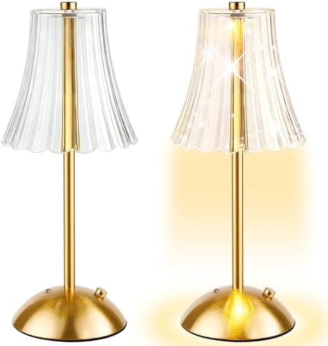 2 Pcs Cordless Table Lamp Rechargeable Touch Lamp, Gold Flower