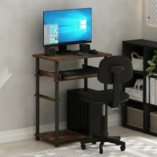 Furinno Home Desk, 23.6 Wide Gaming Desk with Keyboard Tray, Open Shelf Laptop Notebook Computer Desk, Office Desk for Home Office, Study Room, Dorm, Bedroom, Amber Pine