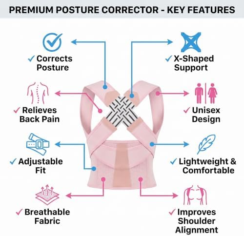 Transform Your Posture with the Back Brace Posture Corrector for Women - Adjustable Upper Support Brace for Neck, Shoulder & Back Straightener - Comfortable & Invisible for All-Day Wear! (Pink, Medium)