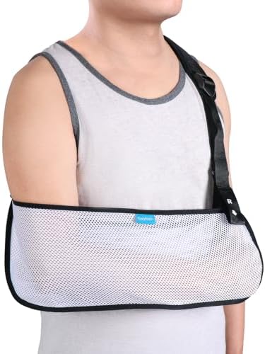 Mesh Arm Shoulder Sling Medical Shoulder Immobilizer for Shoulder Injury Torn Rotator Cuff, Breathable Arm Brace for Shower, Right Left Arm Stabilizes Elbow Arm Wrist Injury for Men Women (White-M)