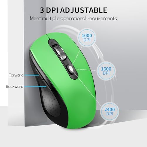 Ergonomic 6 Button Silent Wireless Side Key Mouse No Light Green