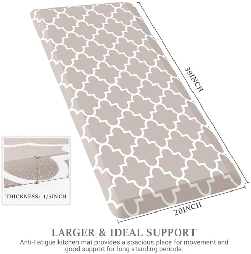 WISELIFE Anti Fatigue Mats for Kitchen Floor, 20" x 39", 4/5 Inch, Khaki