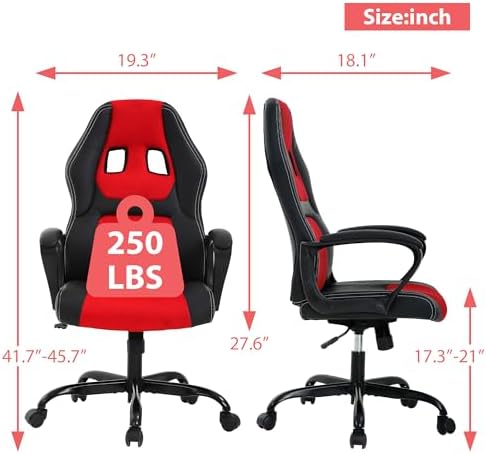 Cheap Gaming Chair Video Game Chair Ergonomic Computer Game Chair with Lumbar Support Adjustable Armrest High Back Racing Swivel Office Chair PU Leathe for Adults Kids Red