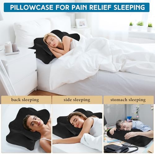 HunnmingRe Pillow Case for Cervical Neck, Black, Queen Size