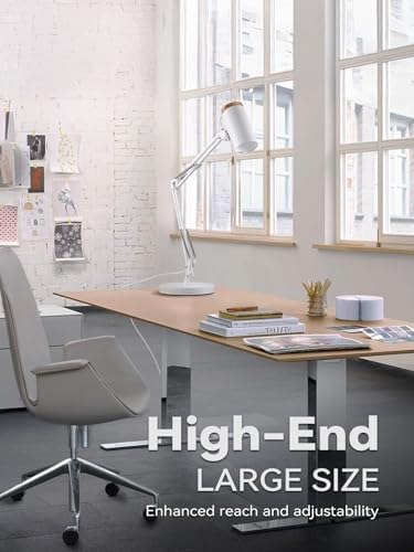 TORCHSTAR Tall Swing Arm Desk Lamp with Wooden Accent, Large Size, White