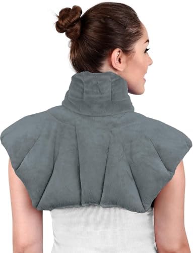 Microwavable Heating Pad for Neck, Shoulders, and Back by Joy & Grace | 5 Lb Weighted Neck & Shoulder Wrap | Moist Heat Therapy Pack for Relaxation and Comfort | Soft Micro-Mink Cover | Unscented Gray