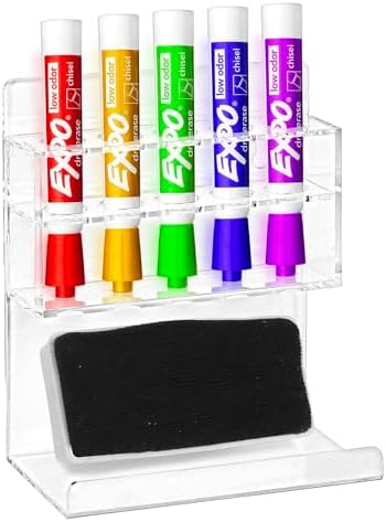 MyGift Clear Acrylic Whiteboard Marker Organizer, Wall Mounted, 5 Slots