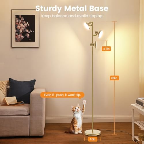 SIBRILLE 36W LED Tree Floor Lamp, Modern Dimmable Standing Lamp with Remote & Touch Control, 4 Color Temperatures, 3 Rotatable LED Light Floor Lamps for Living Room, Bedroom, Office